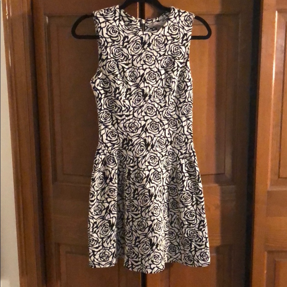 Black and white rose patterned cocktail dress